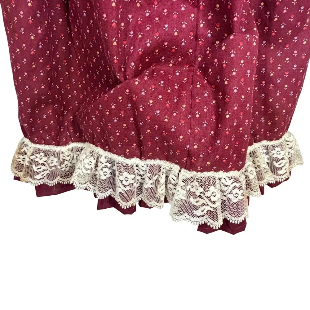 VTG 70s Grandmother Cloth Doll Burgundy Calico Bag Holder Handmade Hanging Decor